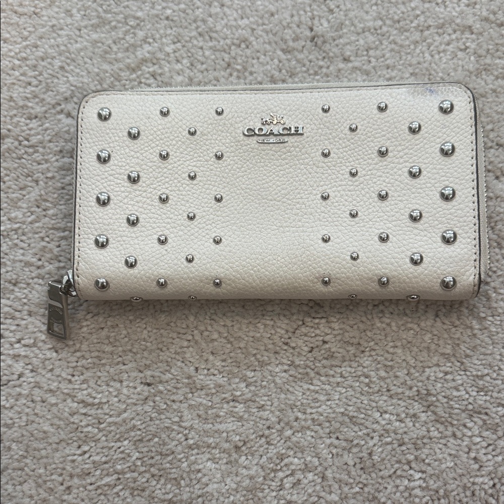 Coach Zippered Ivory Wallet with Metallic Accents